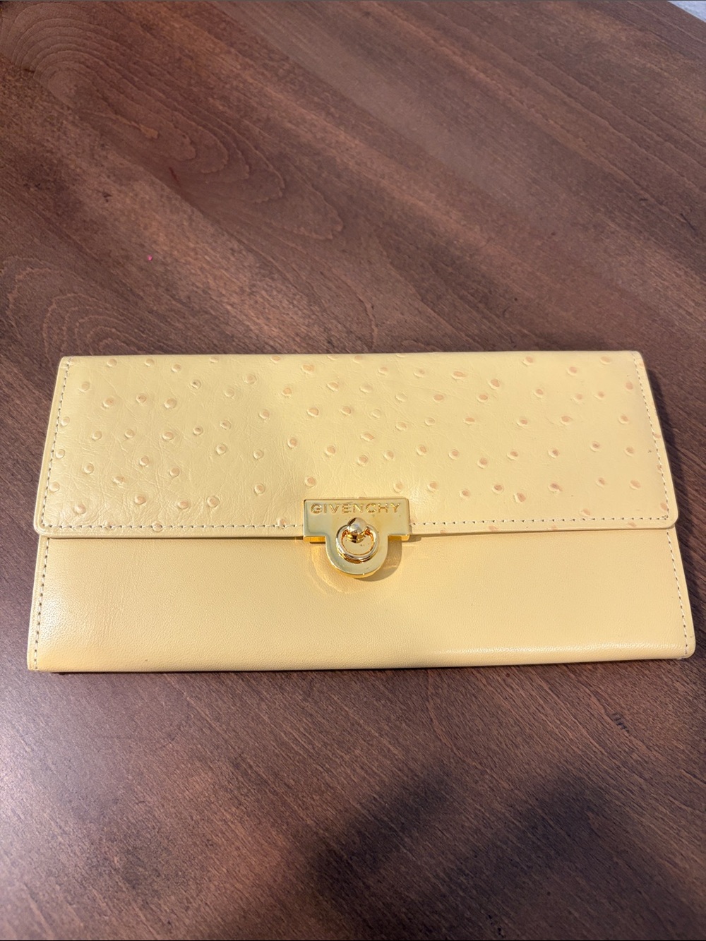 Vintage Givenchy Pale Yellow Leather Wallet with Gold Hardware